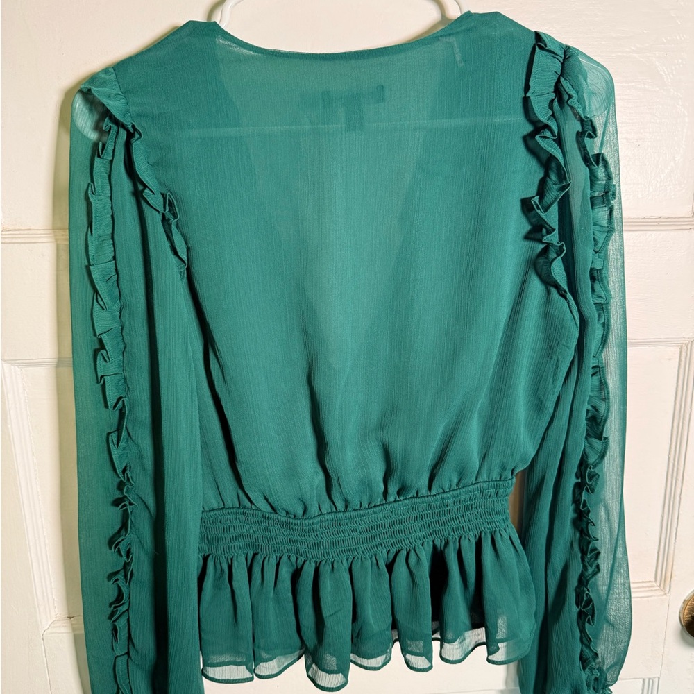 Express Emerald Ruffle Blouse - Picture 2 of 4